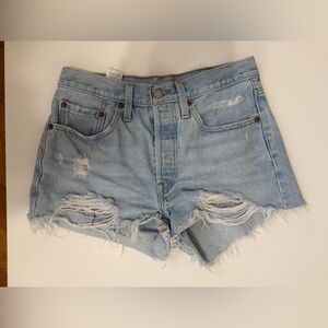 Levis Frayed Light Blue Jean Shorts